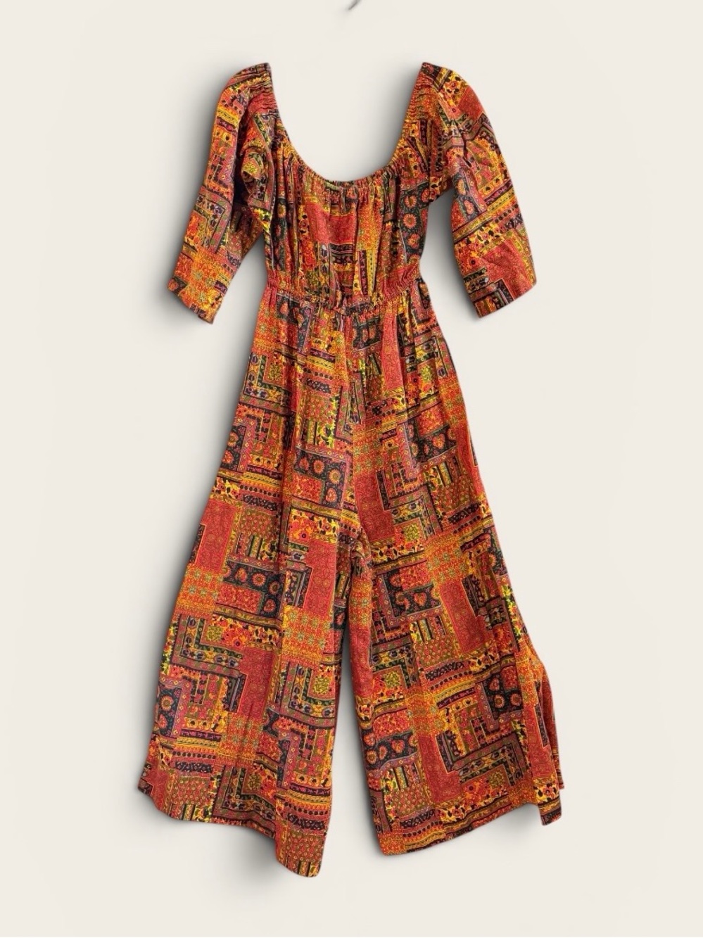 Vintage Fred Lief retro 70s orange print jumpsuit